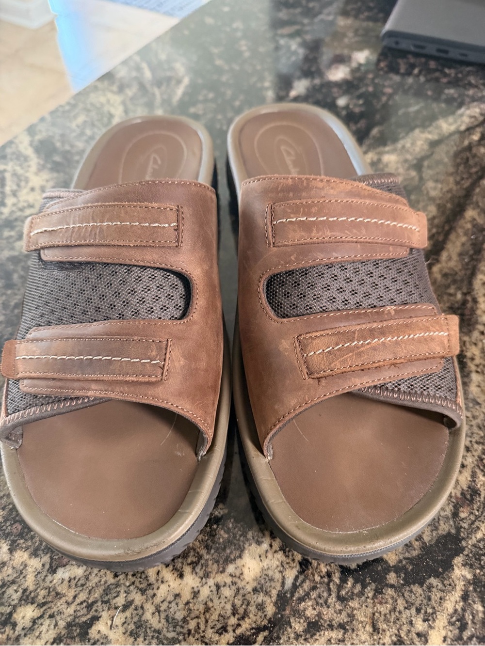 Clarks Men's Brown Dual-Strap Slide Sandals